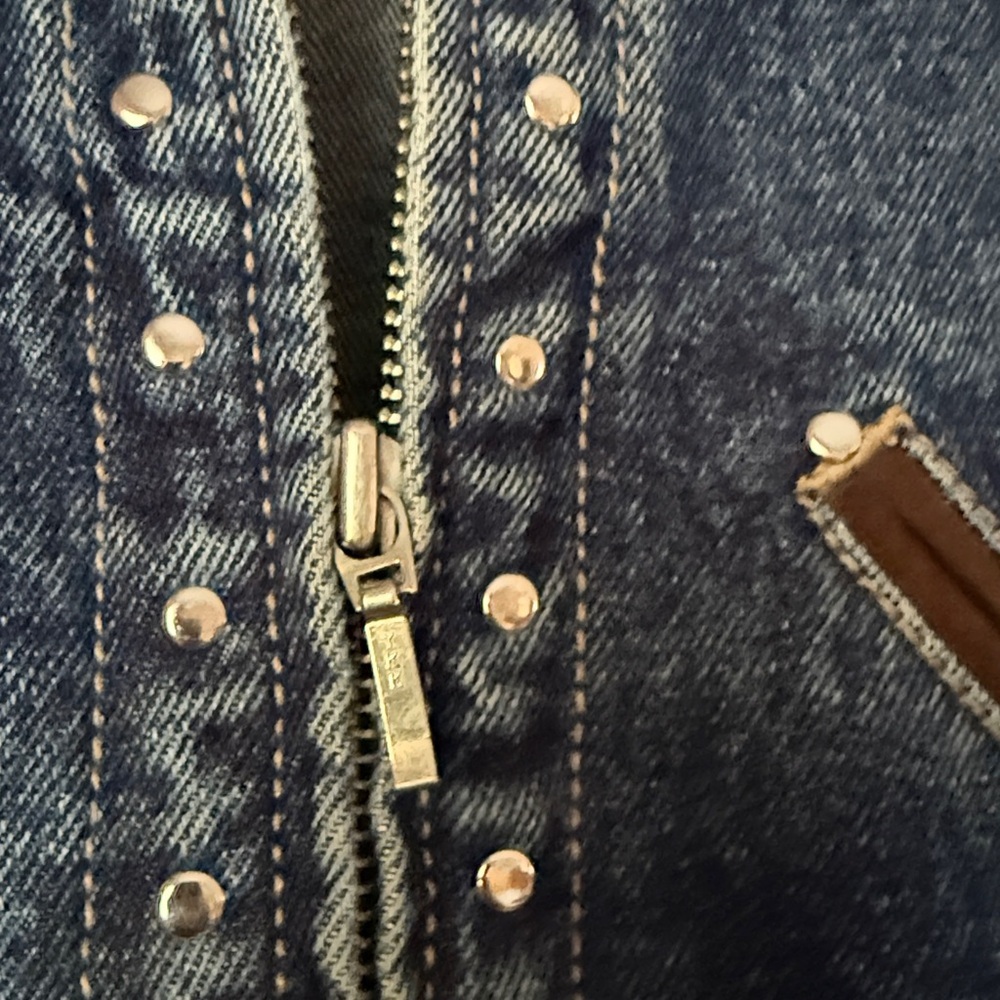 Law Man Vintage Zip Front Lattice Arms Jean Jacket EUC Sz Medium - Picture 4 of 8